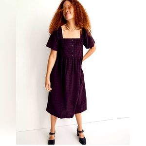 Corduroy Square-neck Midi Dress in Windowpane. Size large! NWT